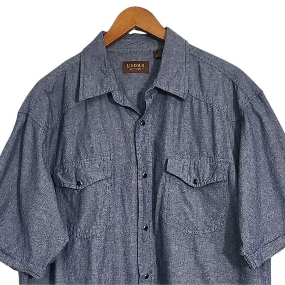 Lincoln Outfitters Men's Chambray Denim Short Sleeve Pearl Snap Shirt XLT - Picture 2 of 7